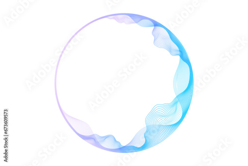 Vector abstract circles lines wavy in round frame colorful blue purple gradient isolated on transparent background with empty space for text