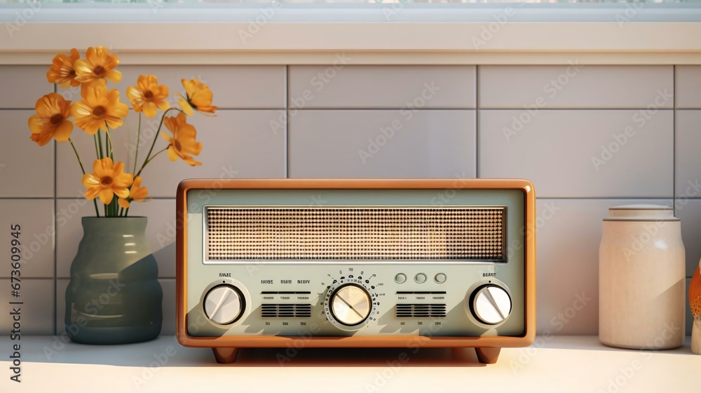 Obraz premium a microwave oven with yellow flowers