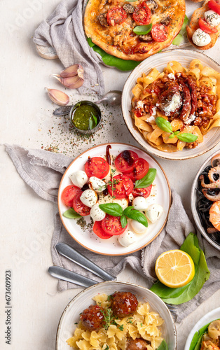 Fototapeta Naklejka Na Ścianę i Meble -  Traditional italian cuisine concept.  Mideterranean diet high appein vitamin and antioxidants.