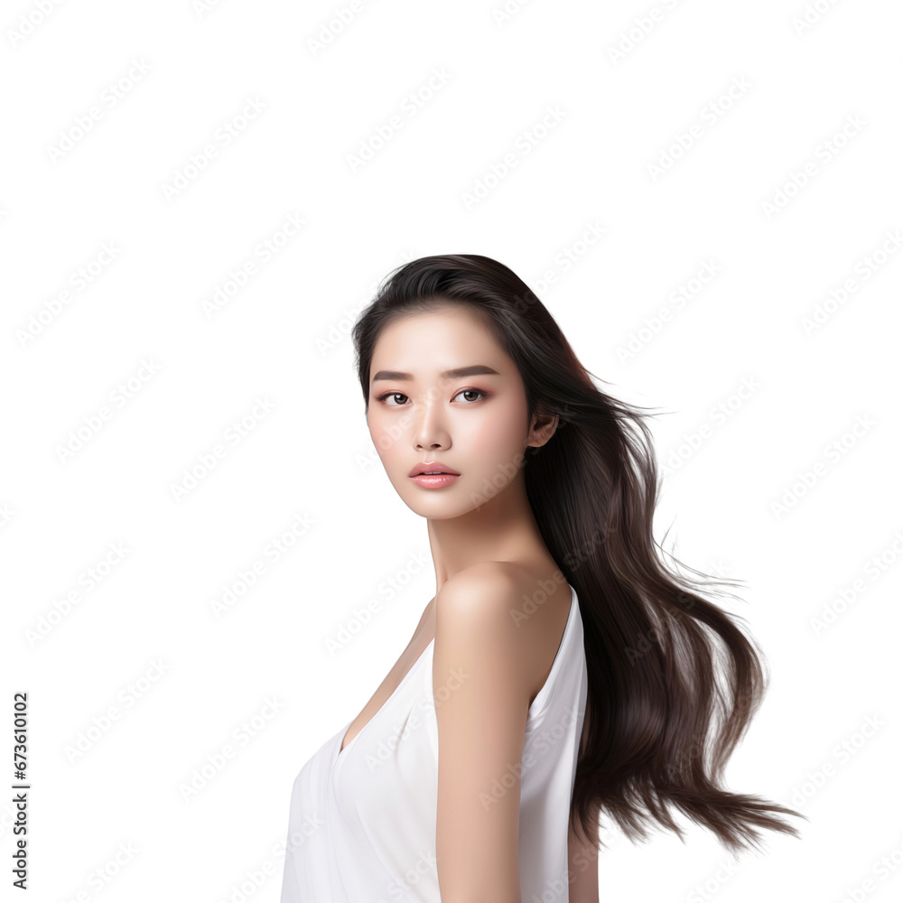 Portrait of a korean beauty woman model looking at the camera isolated on white background Portrait of a korean beauty woman model looking at the camera isolated on white background