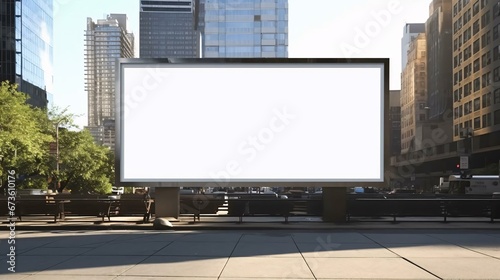 a large white billboard in a city