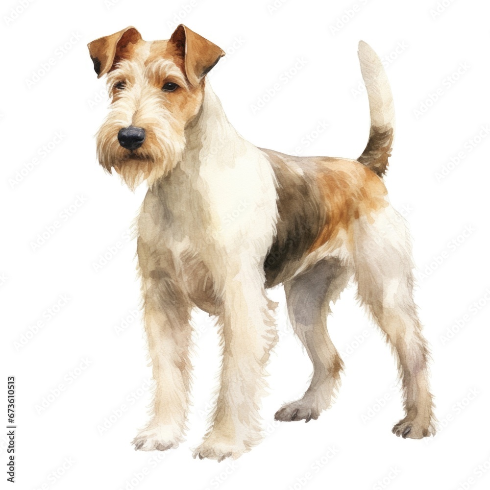 Wire Fox Terrier dog breed watercolor illustration. Cute pet drawing isolated on white background. - obrazy, fototapety, plakaty 