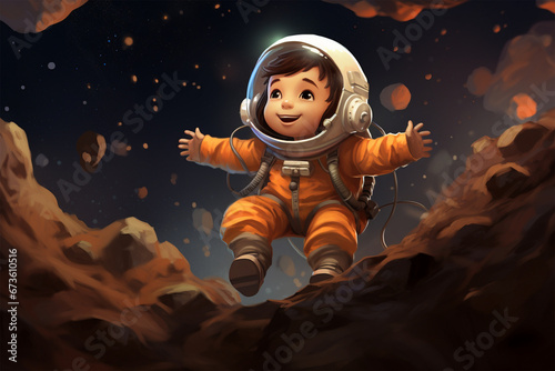 illustration of a small child astronaut in space photo