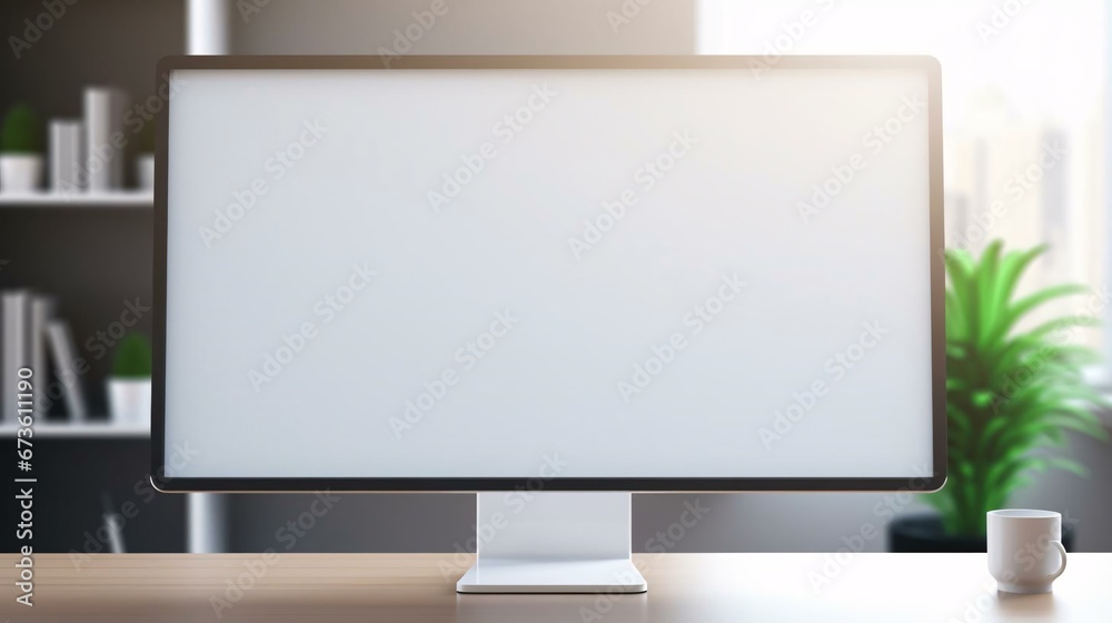 a white screen on a desk a white screen on a desk