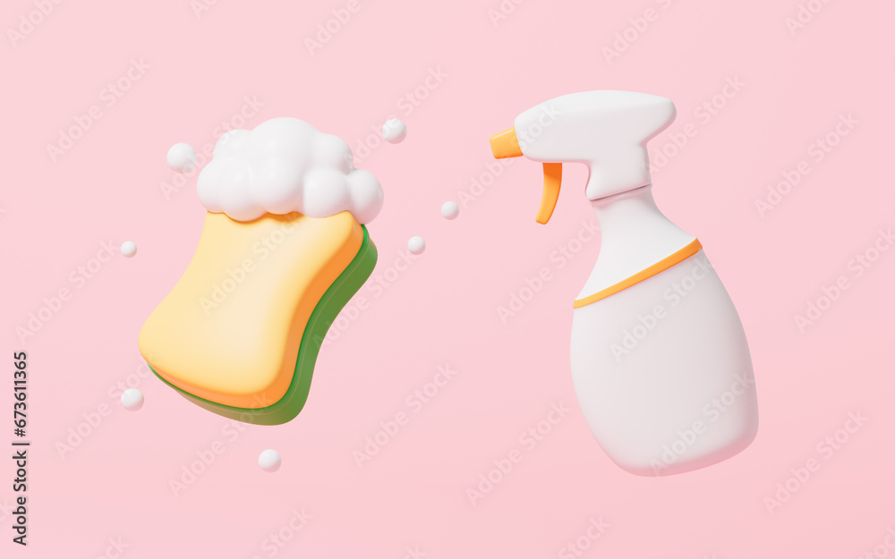 Cartoon kitchen detergent, dish-washing, 3d rendering. Cartoon kitchen detergent, dish-washing, 3d rendering.