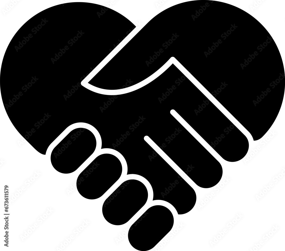 Flat icon of handshake of two hands in the form of a heart