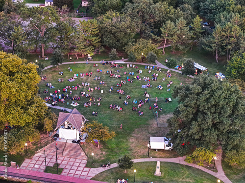 Aerial View of People Gathered in a Park photo