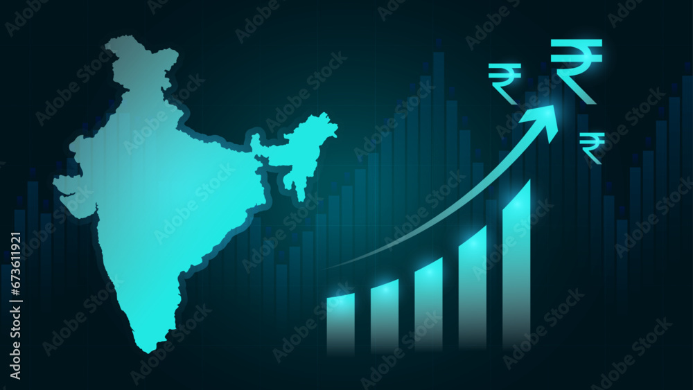 Indian Economy Growth Rising. Indian Currency Rupee Rising Upward Graph