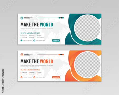 Travel vector facebook cover design template for ads tour social media cover with photo place holder, web banner, travel social media banner design.