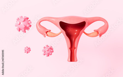 Virus attack uterus, hpv infection, female reproductive system, 3d rendering. photo
