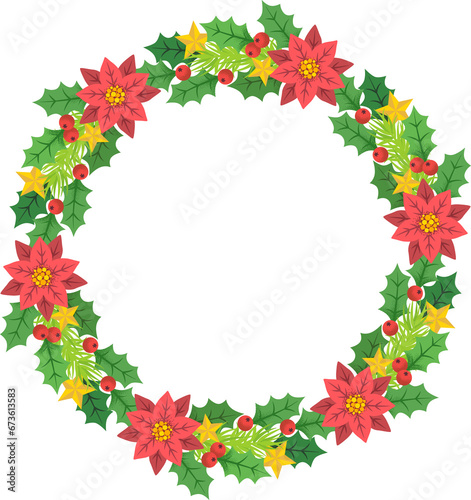 Christmas wreath with poinsettia and holly