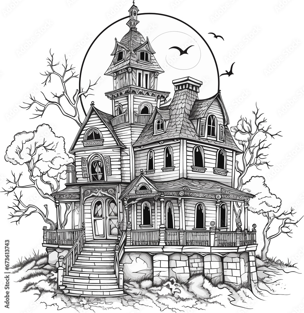 Ghostly Haunted House Illustration. 