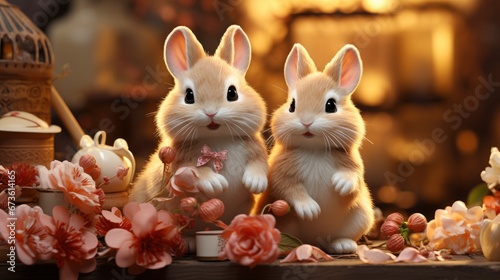 3D Illustration Cute Rabbits Happy Chinese New Year, Happy New Year Background ,Hd Background © Pic Hub