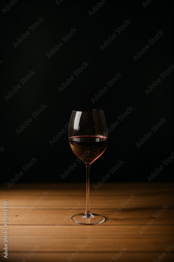 glass of red wine on wooden table