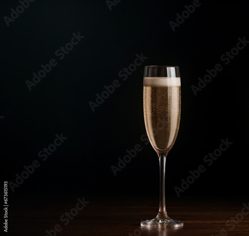 glass of champagne on black background