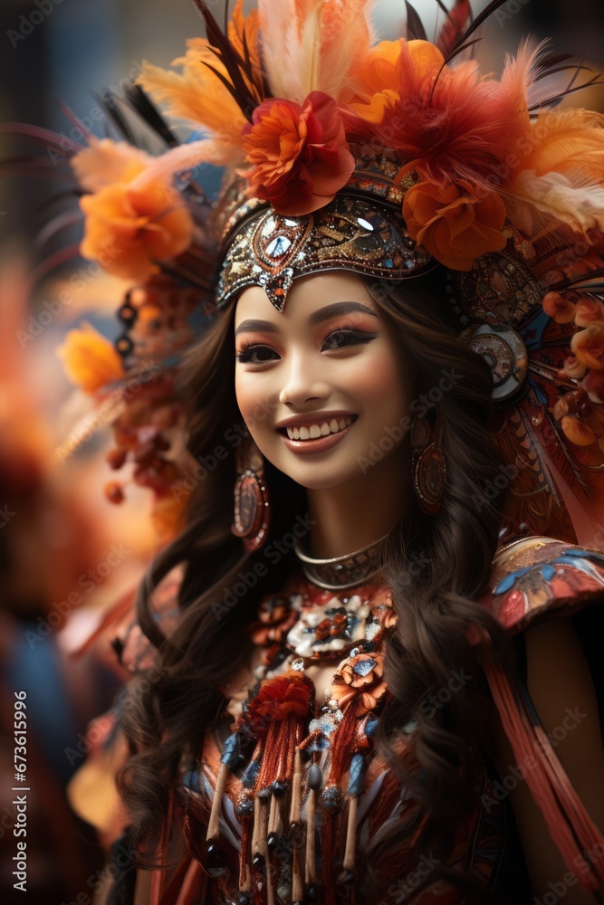 Colorful autumn festival parade with participants in traditional costumes, Generative AI Colorful autumn festival parade with participants in traditional costumes, Generative AI