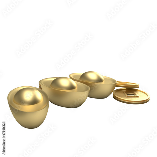 The gold Chinese money png image 3d rendering