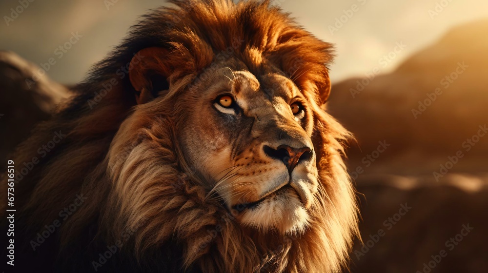 Naklejka premium a lion looking at the camera