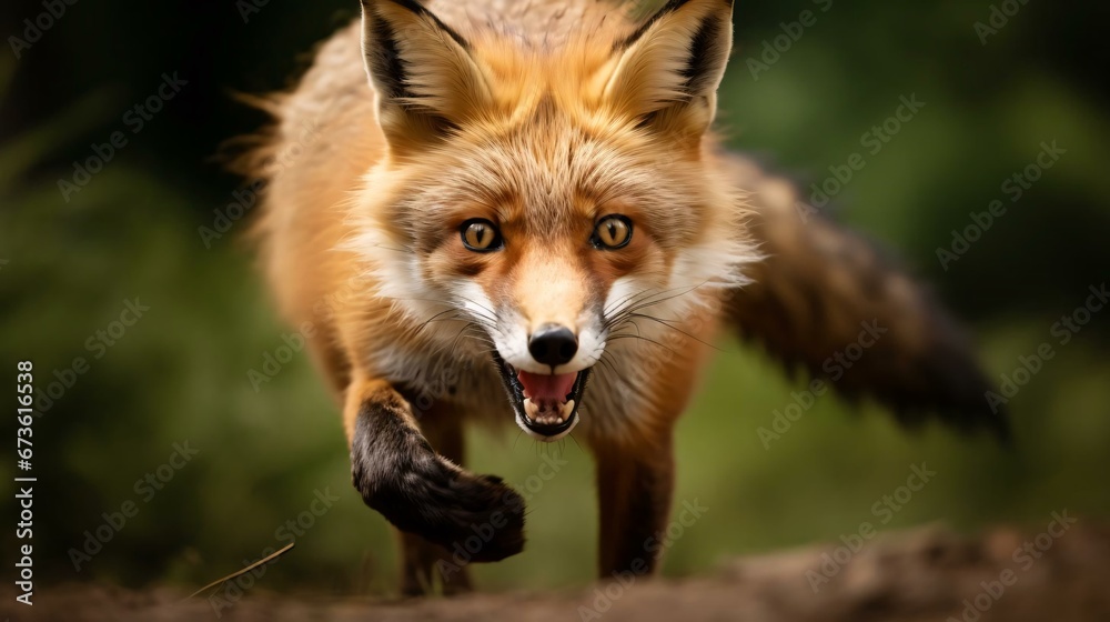 Fototapeta premium a fox running on a log