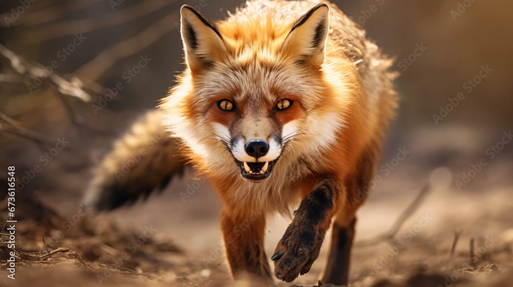 Fototapeta premium a fox running in the snow