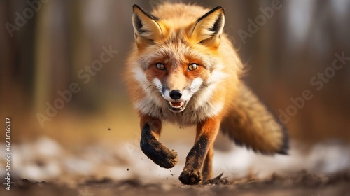 a fox running on snow © KWY