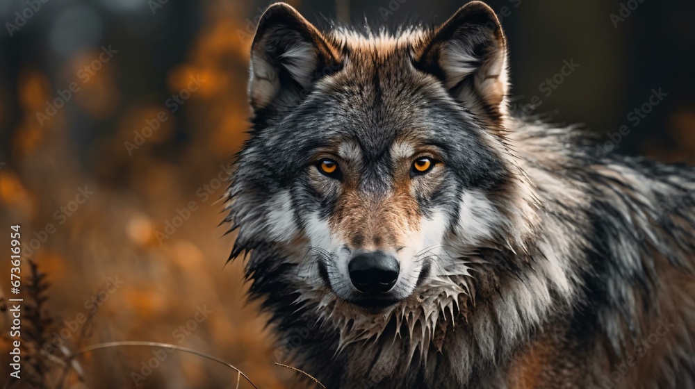 a wolf with orange eyes