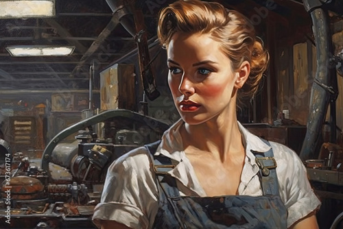 drawn image of a female mechanic in the industrial field. © Сергей Косилко