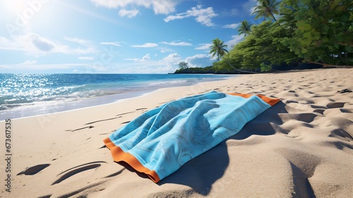 a blue sheet on a beach