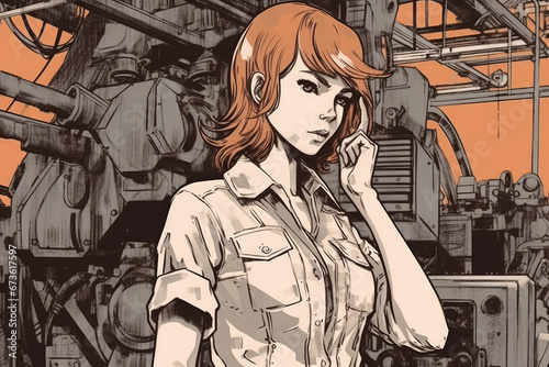 drawn image of a female mechanic in the industrial field.