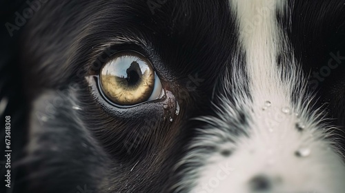 a close up of a dogs eye