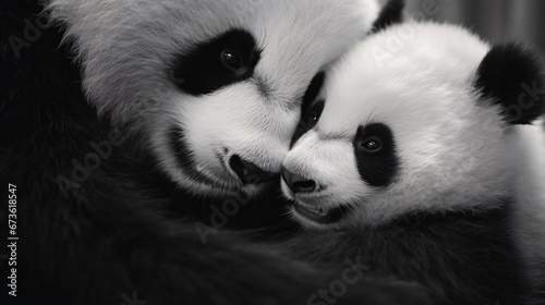a pair of pandas cuddling