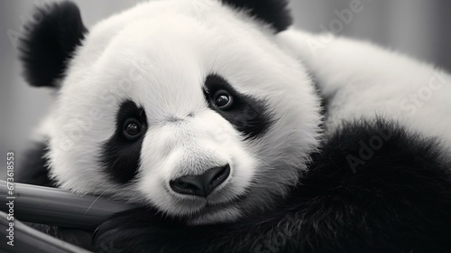 a panda bear with a black nose