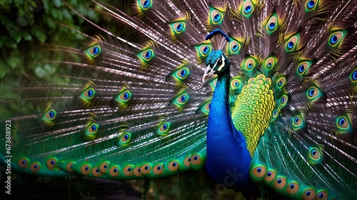 a peacock with its feathers spread