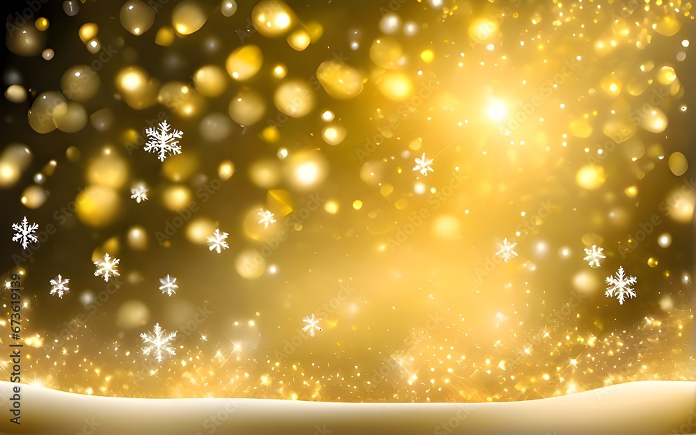 Gold Christmas background with snow and snowflakes Gold Christmas background with snow and snowflakes