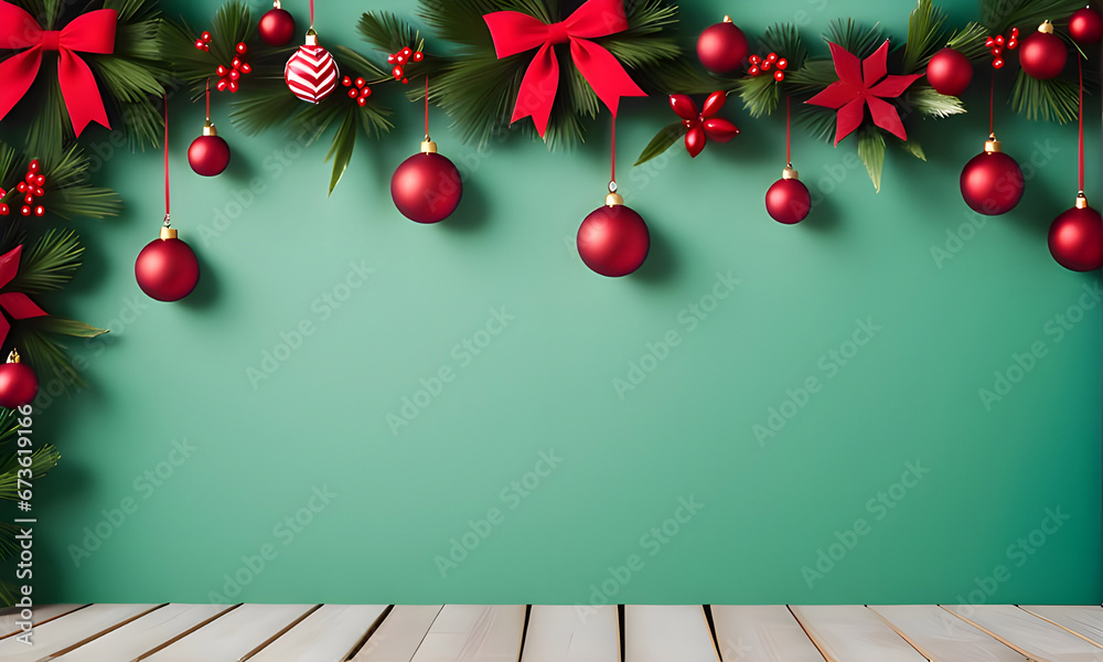 Christmas tree branch decorations on a blue background
