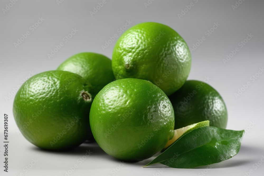 fresh green limes on a white background fresh green limes on a white background