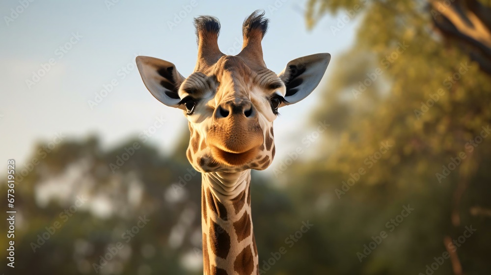 Fototapeta premium a giraffe with a tree in the background