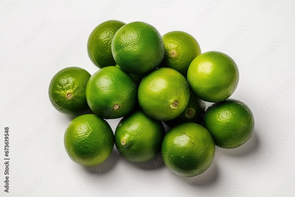 top view of fresh green limes on a white background top view of fresh green limes on a white background