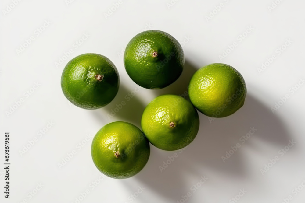 top view of fresh green limes on a white background top view of fresh green limes on a white background