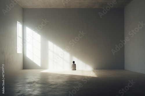 A person sitting alone in an empty room, emphasizing isolation © KerXing