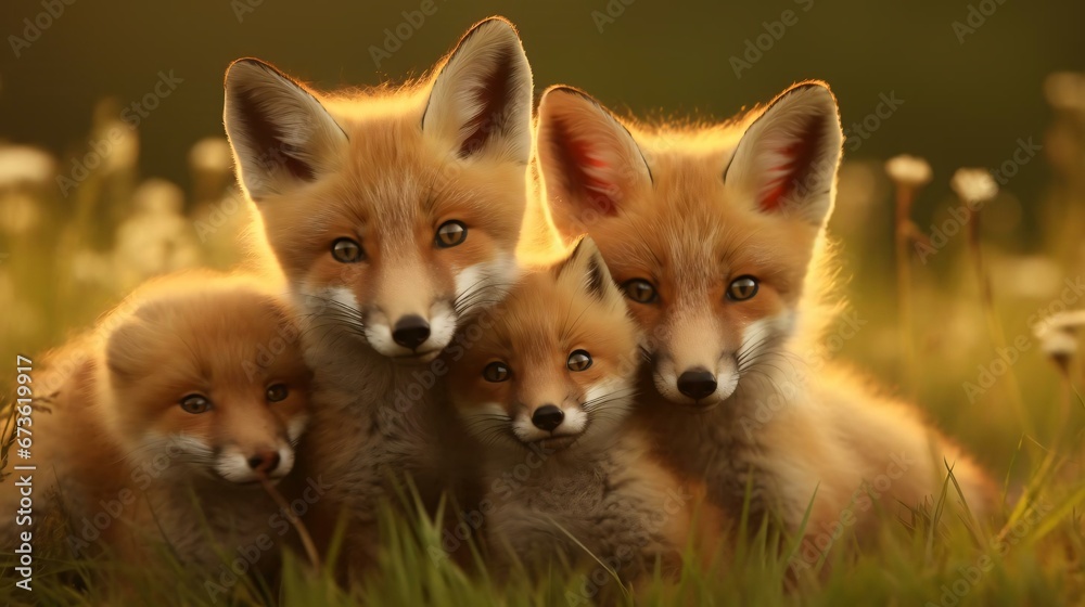 a group of foxes in the grass a group of foxes in the grass