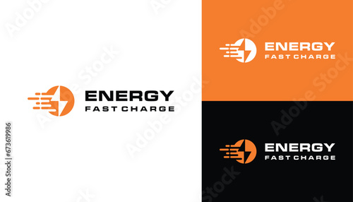 Simple monogram lightning energy symbol with speed circle rotation for business logo design.