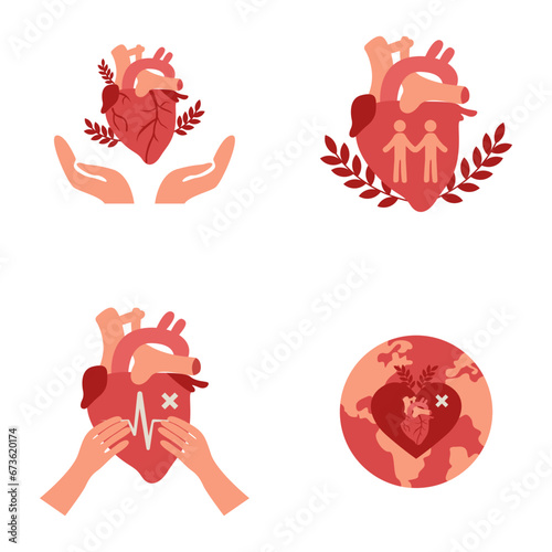 Collection of World Heart Day Illustrations. On September 29th. Isolated Vector.