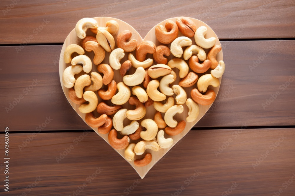 Cashew nuts arranged in a heart shape Cashew nuts arranged in a heart shape