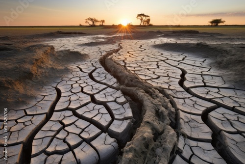Cracked mud flats in a salt marsh, a testament to extreme dehydration photo