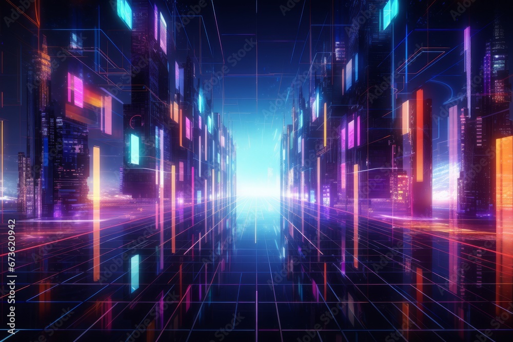 Futuristic neon grid in a digital and high-tech world Futuristic neon grid in a digital and high-tech world