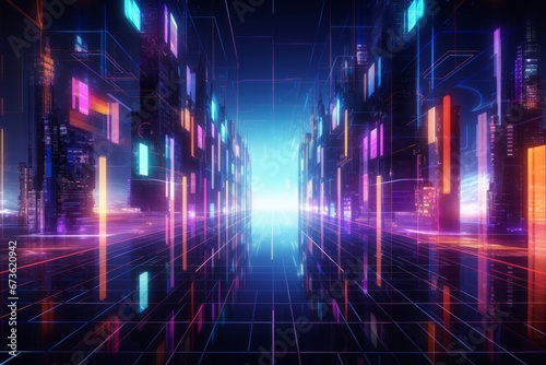 Futuristic neon grid in a digital and high-tech world