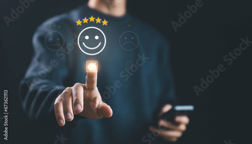 Fotografía 5-star rating review client and customer service satisfaction survey