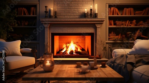 a fireplace with a fire in it photo