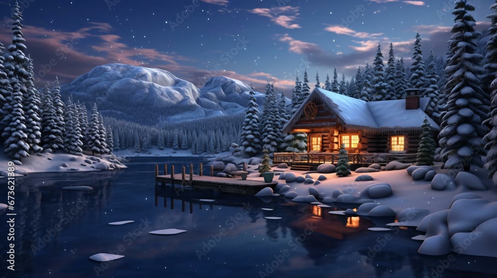 a house with a lake in the front and snowy mountains in the background a house with a lake in the front and snowy mountains in the background